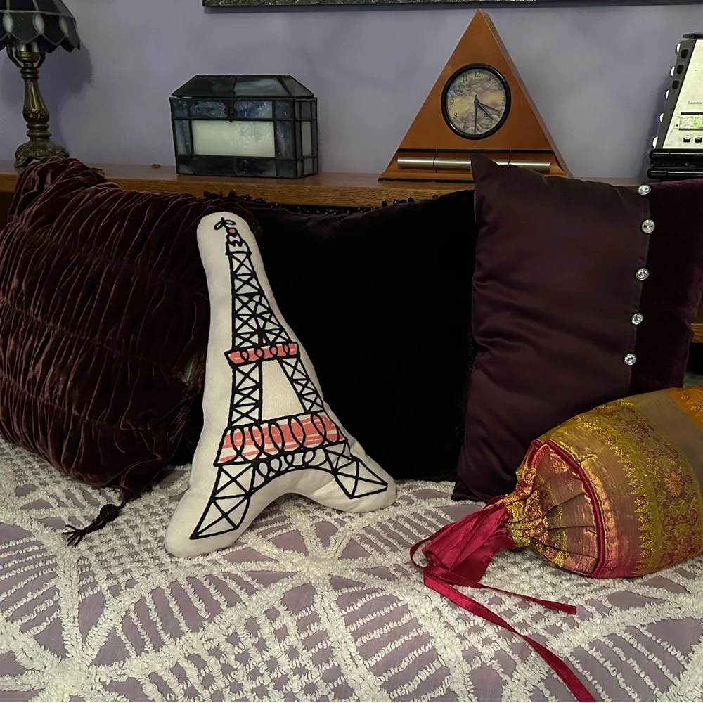 Nanette Lepore Eiffel Tower Soft Fuzzy Accent Pillow Black and Pink on White
